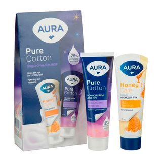 Подарочный набор Aura "Pure Cotton", крем для рук 75 мл + ночной крем для рук 75 мл / Средства для рук