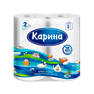 Қағаз сүлгілер Карина, 2 қабатты, қаптамада 2 орам, ақ / Тұрмыстық сүлгілер