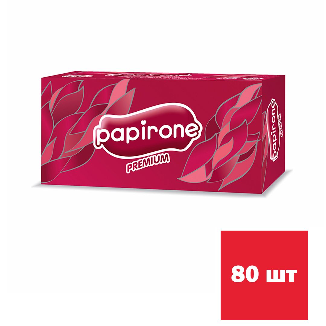 Салфетки Papirone Бордо, 3-х слойные, размер листа 20*20 см, 80 шт., в картонном боксе, белые / Салфетки бумажные