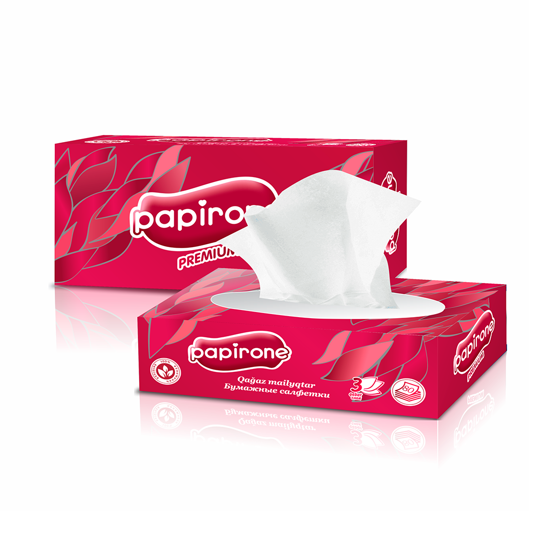 Салфетки Papirone Бордо, 3-х слойные, размер листа 20*20 см, 80 шт., в картонном боксе, белые / Салфетки бумажные №2