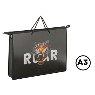 Папка для чертежей и рисунков А3, ArtSpace "Tiger", пластик, на молнии, черная / Бумага для чертежных работ