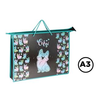 Папка для чертежей и рисунков А3, ArtSpace "Corgi", пластик, на молнии, черная / Бумага для чертежных работ