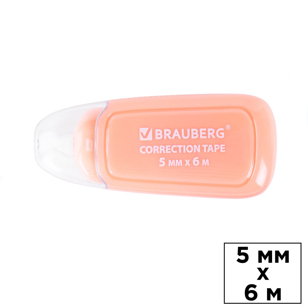 Корректирующая лента Brauberg "Compact Plus Pastel", 5 мм, длина 6 м, ассорти / Корректирующие ленты