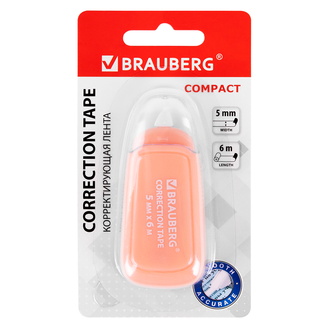 Корректирующая лента Brauberg "Compact Plus Pastel", 5 мм, длина 6 м, ассорти / Корректирующие ленты №5