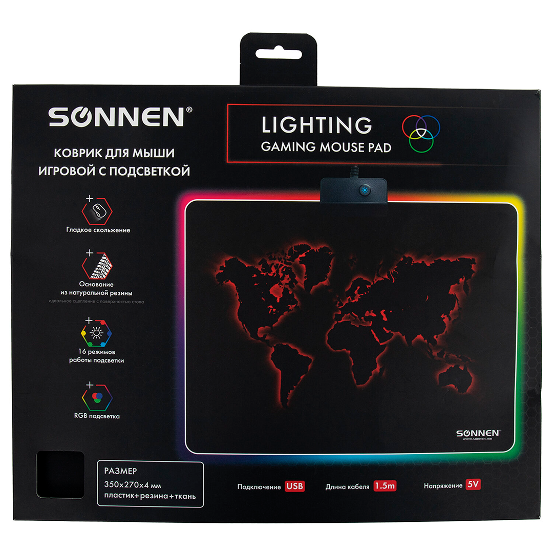Коврик для мыши Sonnen "Lighting", резиновая основа, размер 350*270*4 мм, черный / Коврики для мыши №6