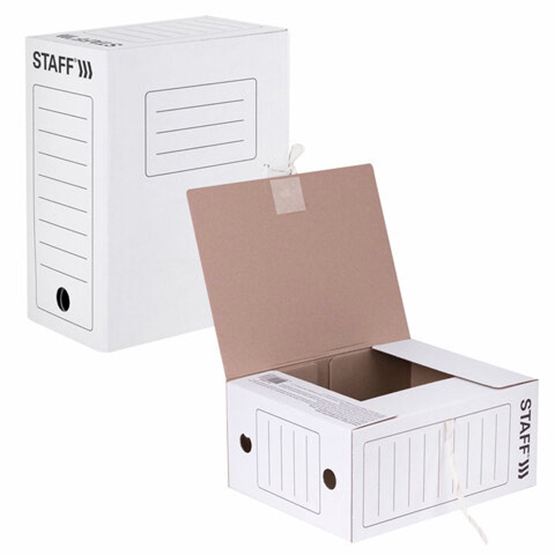 Папка архивная Staff, 150*250*325 мм, вместимость 1400 листов, с завязками, белая / Архивные короба и папки с завязками №4