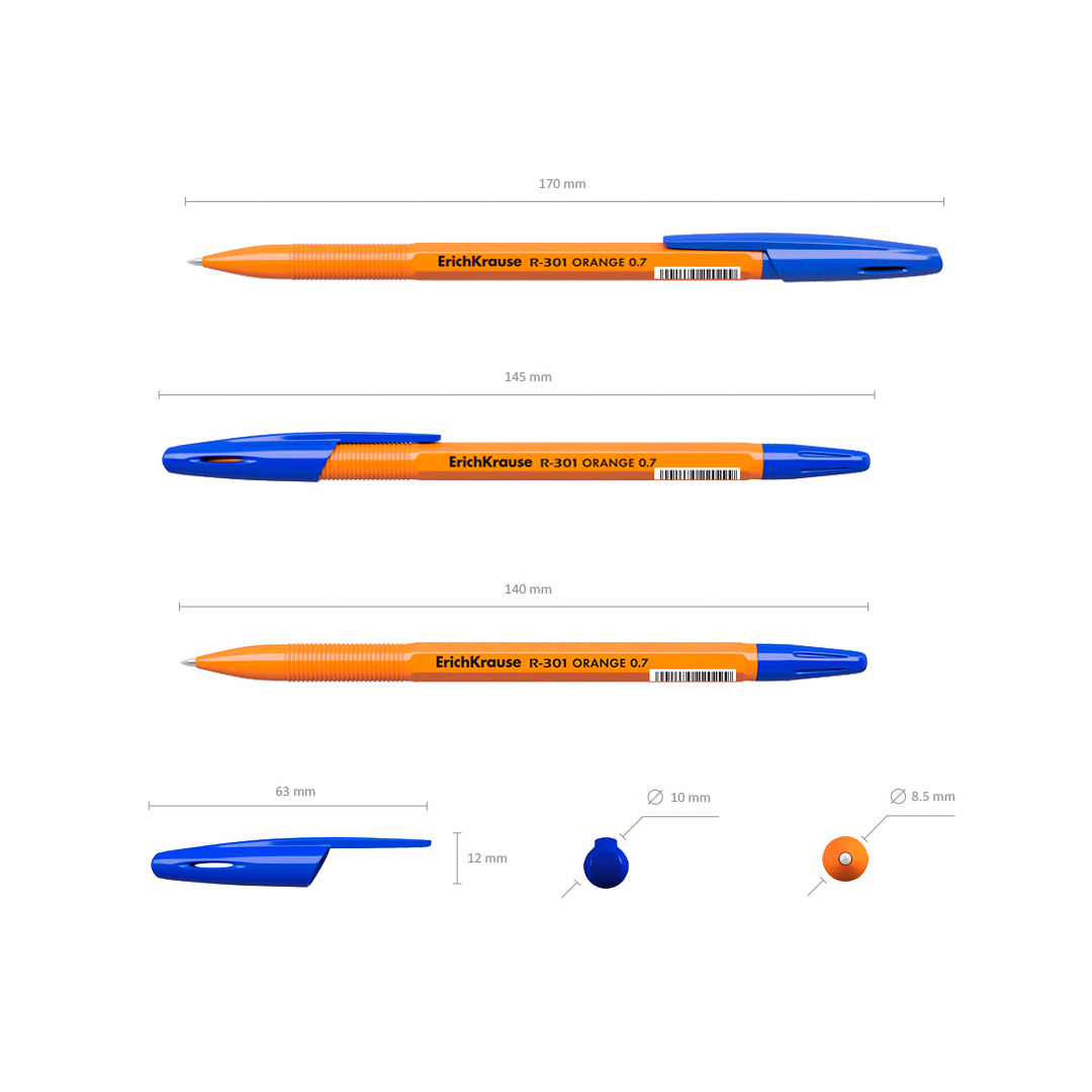 Ручка шариковая Erich Krause "R-301" Orange Stick, 0,7 мм, синяя, 8 шт. в упаковке / Наборы шариковых ручек №2