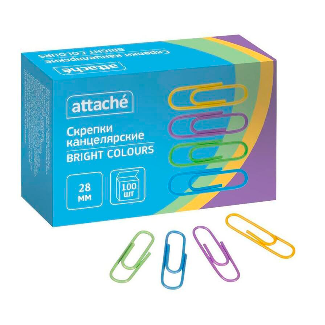 Купить Скрепки канцелярские Attache Bright Colours, 28 мм, 100 шт ...