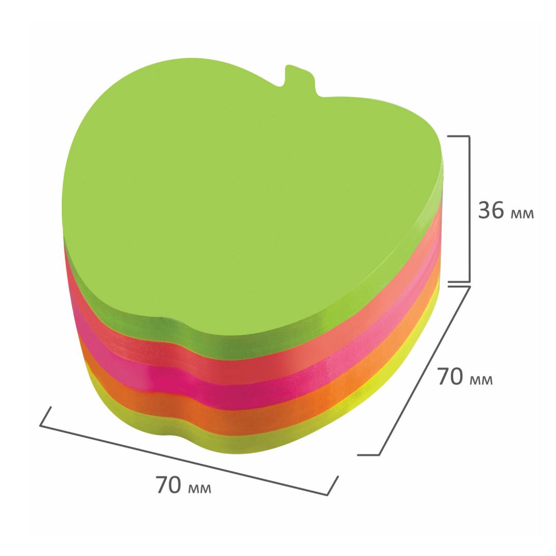 Блок самоклеящийся фигурный Brauberg "Яблоко", 400 листов, 70*70 мм, 5 неоновых цветов