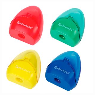 Точилка Brauberg "Bell", с контейнером, с одним отверстием, ассорти, цена за штуку / Точилки