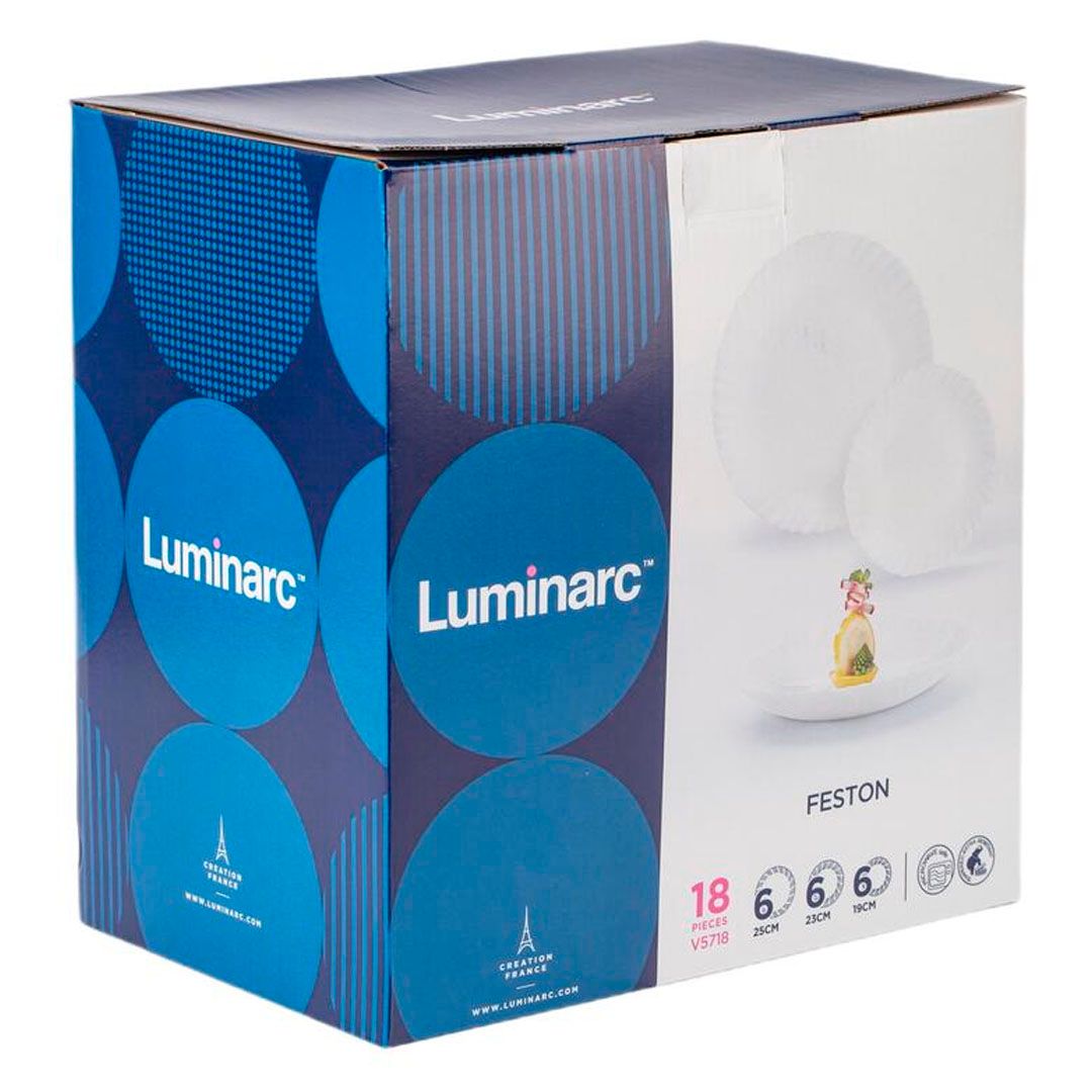 Набор посуды столовый Luminarc V5718 "Фэстон", 18 предметов, на 6 персон, стекло, белый / Посуда столовая №4
