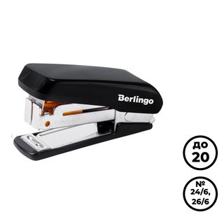 Степлер-мини сшивает до 20 листов, Berlingo "Comfort", №24/6, 26/6, пластиковый, черный / Степлеры
