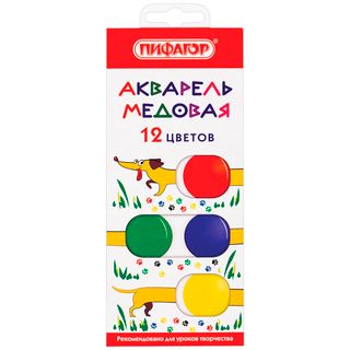 Краски акварельные Пифагор "Веселая Такса" медовые, 12 цветов, без кисти, пластик / Акварельные краски oe.kz Краски акварельные Пифагор "Веселая Такса" медовые, 12 цветов, без кисти, пластик / Акварельные краски