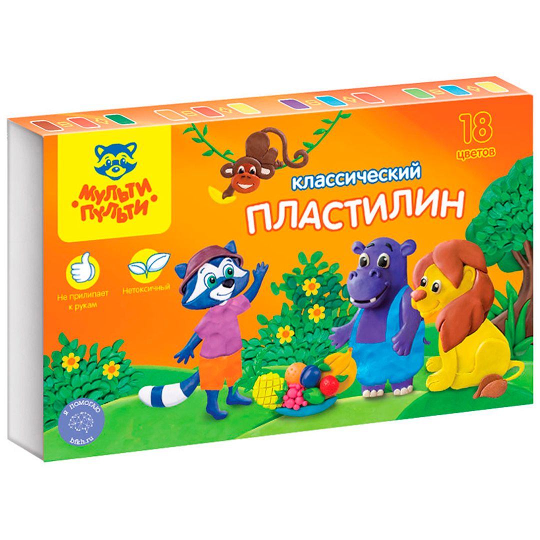 Пластилин Мульти-Пульти "Приключения Енота", 18 цветов, со стеком / Аксессуары для лепки