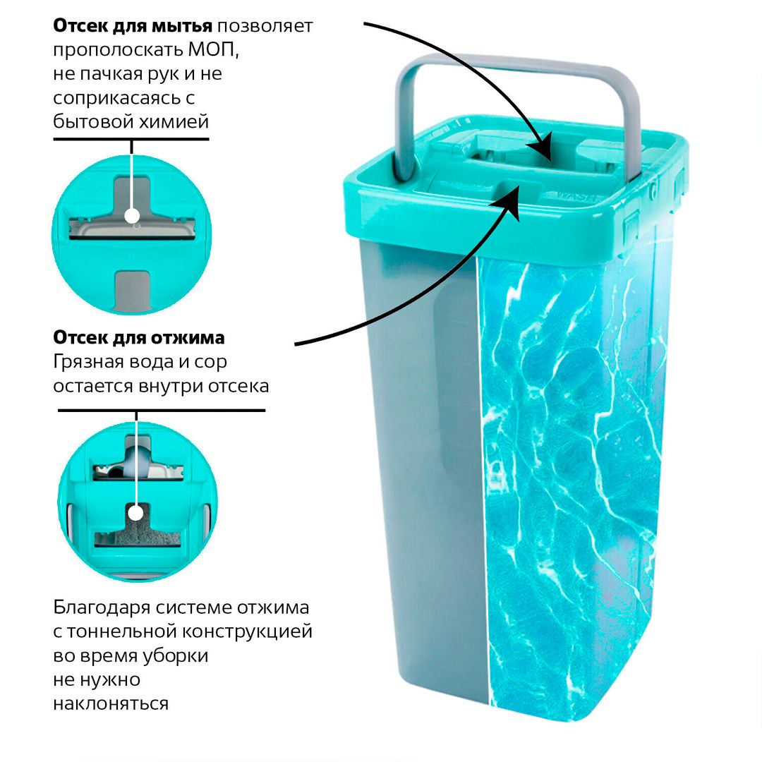 Комплект для уборки Laima Compact Mop, ведро 9/7 л двухкамерное с отжимом + швабра / Швабры и комплекты №7