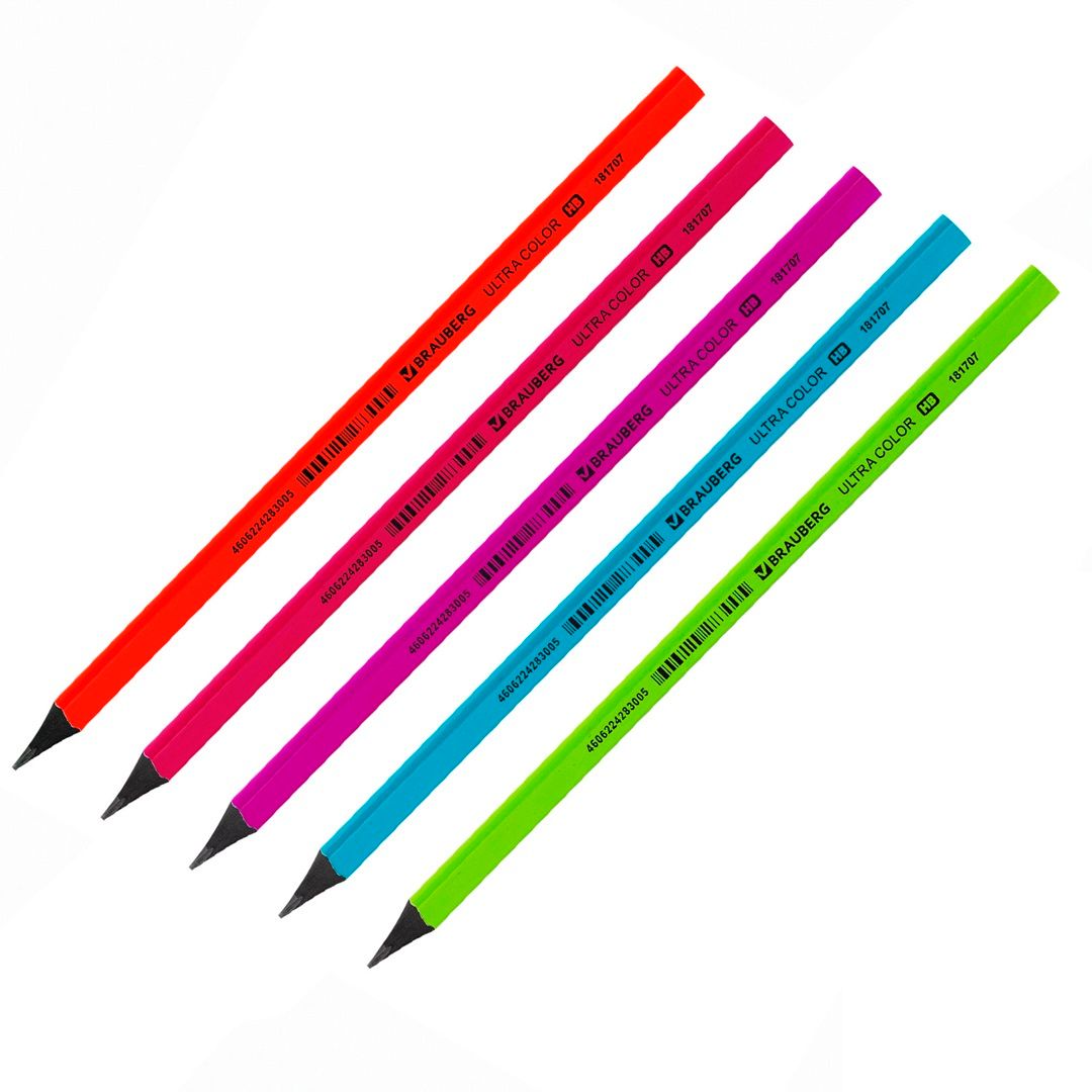 Карандаш чернографитный Brauberg "Ultra Color" HB, пластиковый, заточенный без ластика / Карандаши чернографитные №2