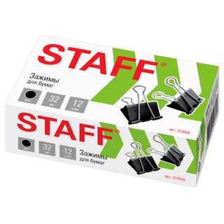 Қағаз қысқыштар Staff "Everyday", 32 мм, 12 дана, қара / Қағаз қысқыштар