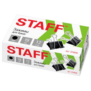 Зажимы для бумаг Staff "Everyday", 19 мм, 12 шт., черные / Зажимы для бумаг
