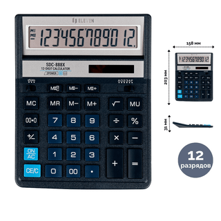 Үстел калькуляторы Eleven SDC-888X-BL, 12 разрядты, 158*203*31 мм / Үстел калькуляторлары