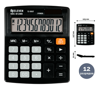 Үстел калькуляторы Eleven SDC-812NR, 12 разрядты, 127*105*21 мм, қара / Үстел калькуляторлары