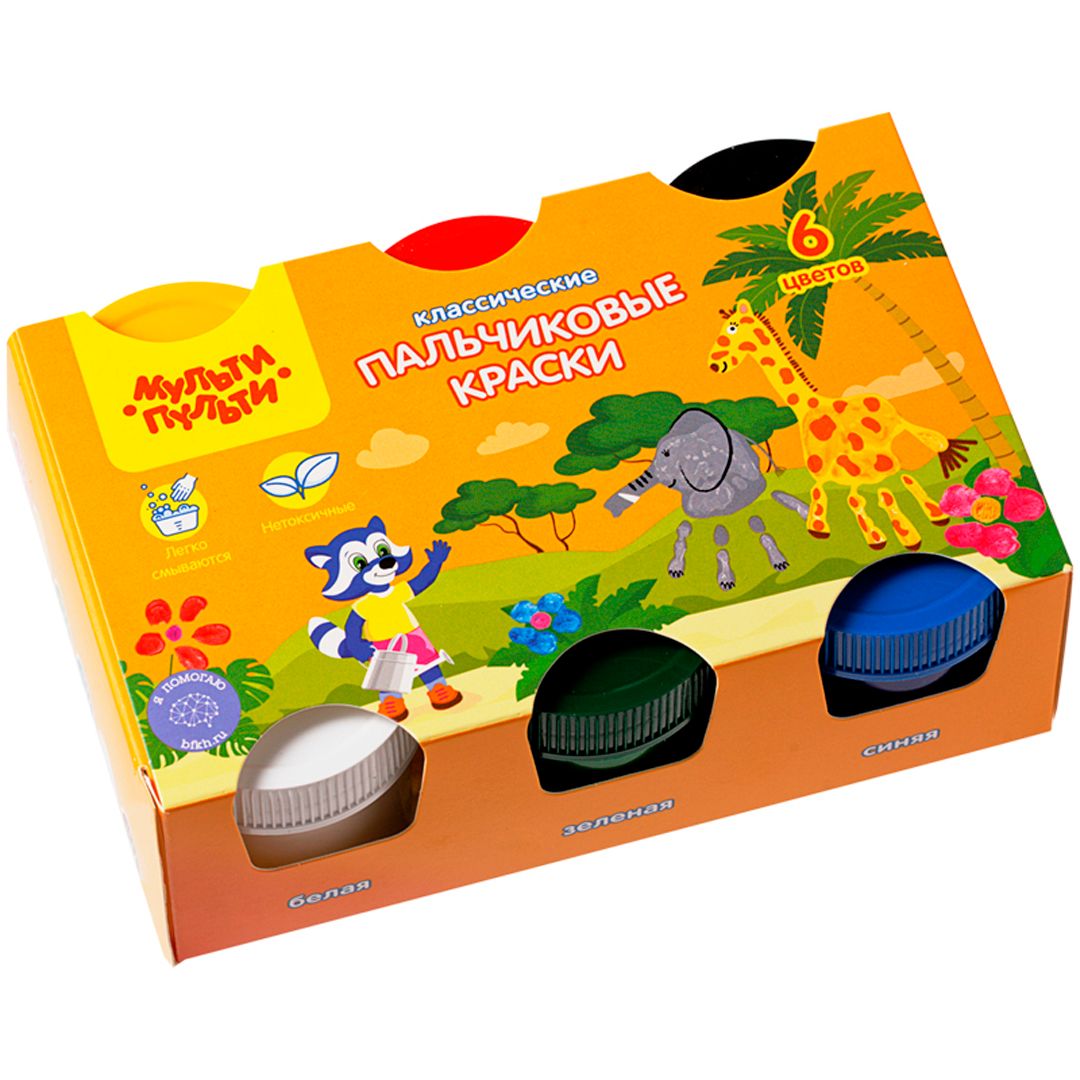 Пальчиковые краски Мульти-Пульти "Приключения Енота", 6 цветов, 210 мл / null