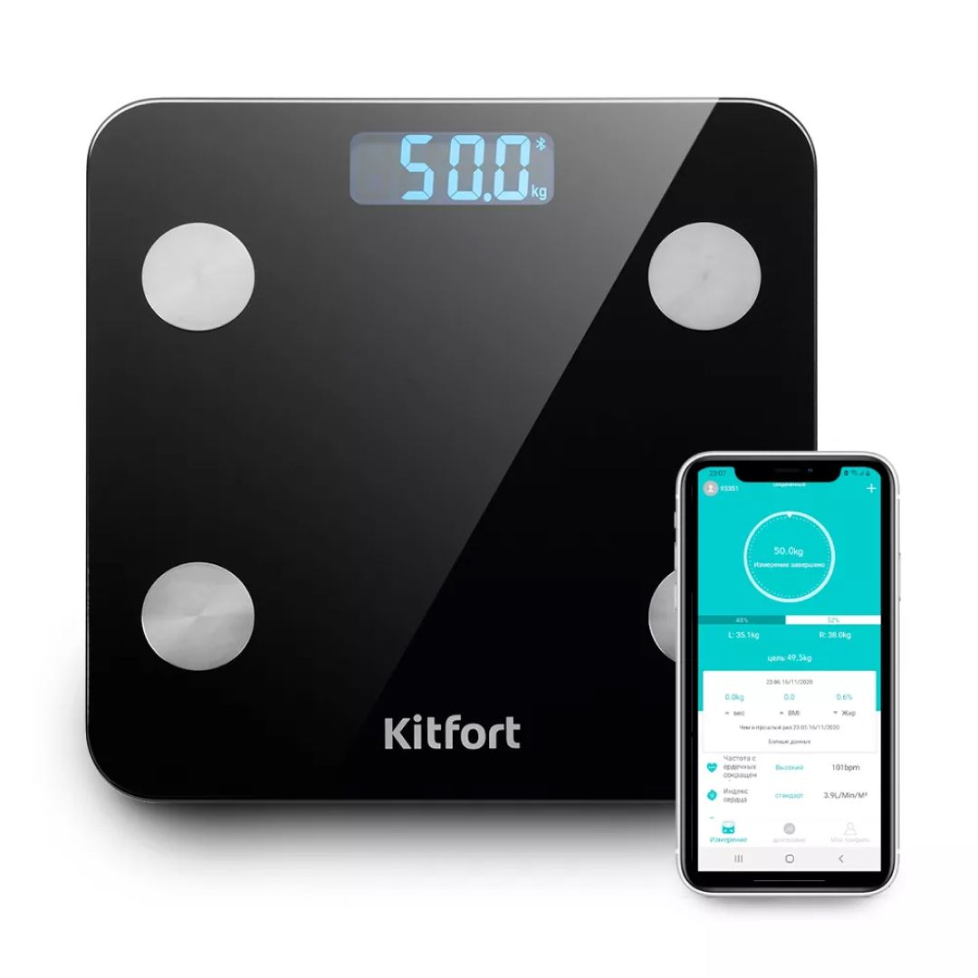 Диагностические весы Kitfort KT-805, с функцией BLUETOOTH, максимальный вес 180 кг, черные / null