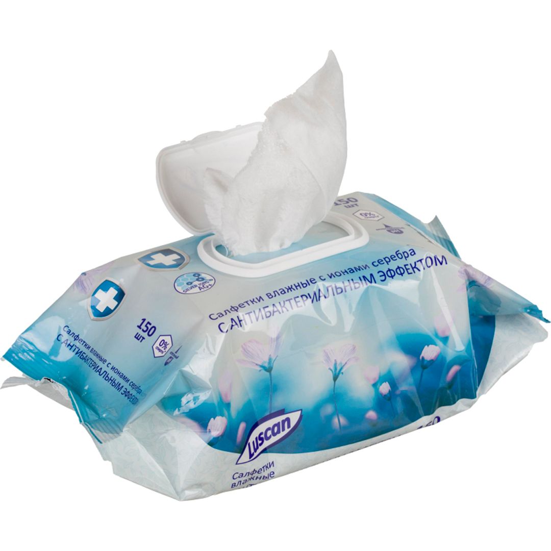 Салфетки влажные Luscan, антибактериальные, 150 штук в упаковке / Салфетки влажные косметические №2