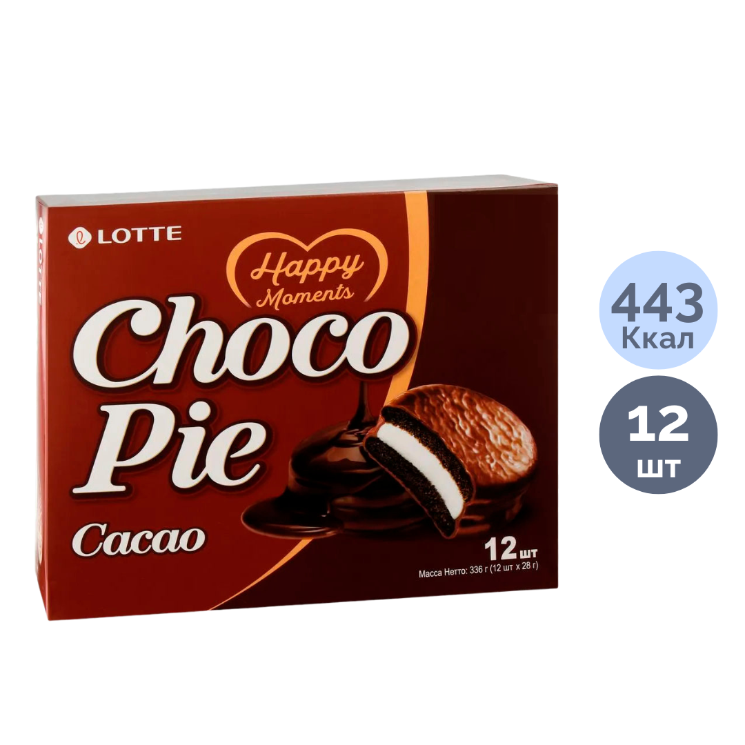 Бисквит Lotte "Chocolate Pie. Cacao", 336 гр, қорапта 12 дана / Печенье, вафлилер, крекерлер