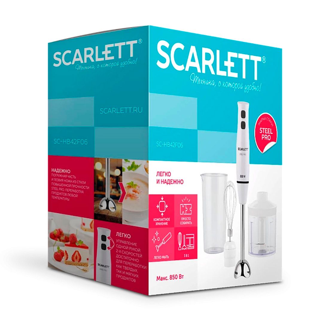 Батырмалы блендер Scarlett SC-HB42F06, 850 Вт, ақ