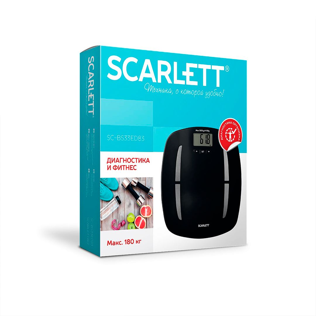 Диагностические весы Scarlett SC-BS33ED83, с функцией BLUETOOTH, максимальный вес 180 кг, черные / Уход за собой №4
