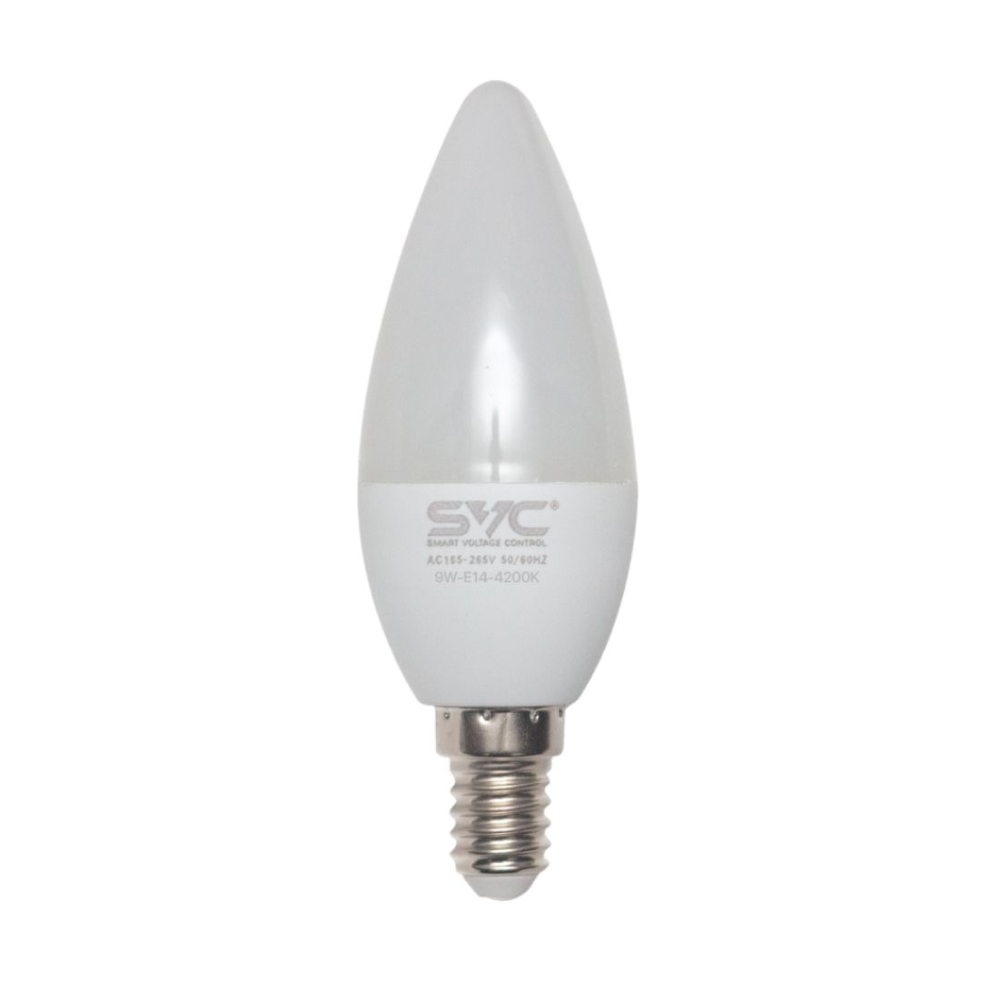 Лампа светодиодная SVC C35-9W-E14-4200K, 9 Вт, 4200К, нейтральный белый свет, E14, форма свеча / Лампы светодиодные