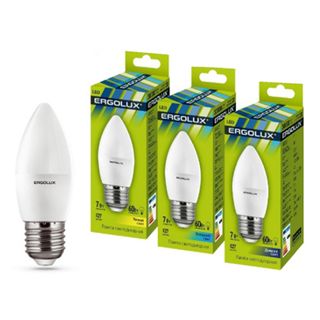 Жарықдиодты лампа Ergolux LED-C35-7W-E27-6K, 7 Вт, 6500K, күндізгі жарық, E27, шырақ пішінді / Жарықдиодты шамдар