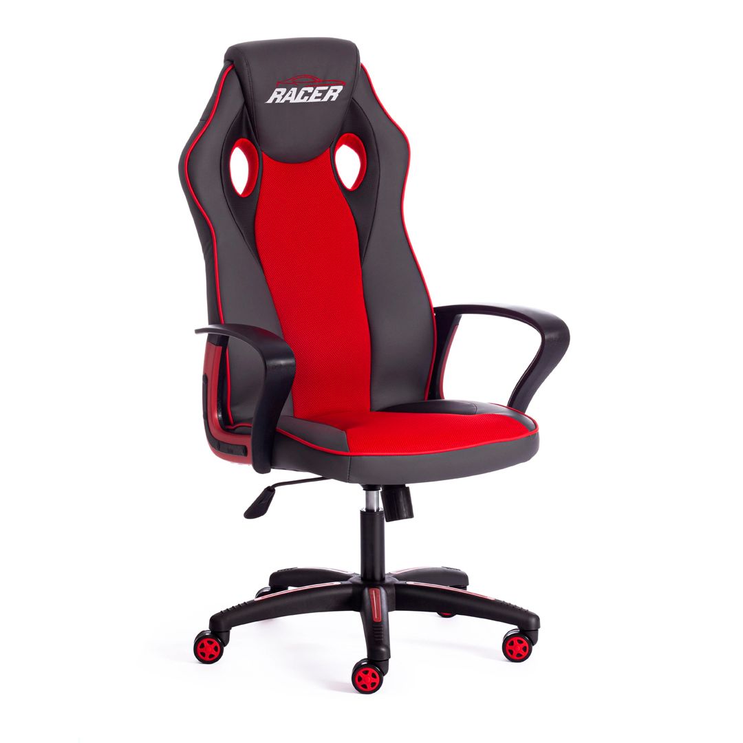 Игровое компьютерное кресло Racer, искусственная кожа/ткань, черно-красный / Игровые кресла
