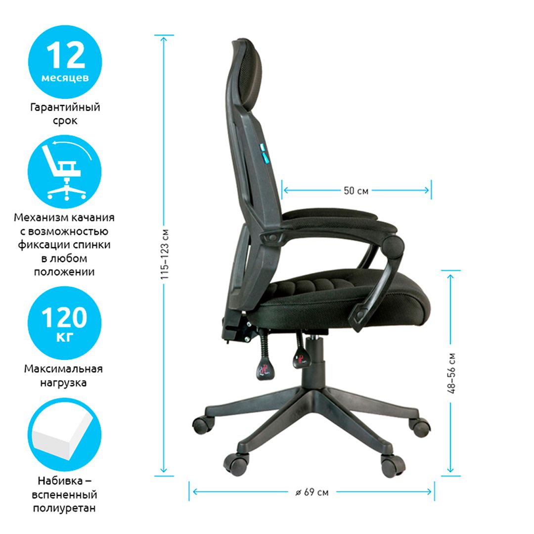Кресло для руководителя Helmi HL-E32 "Ergo" LUX, ткань, сетка, черное / Кресла для руководителей №3