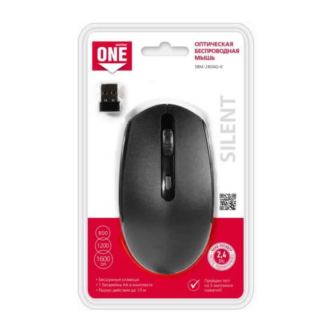 Мышь беспроводная Smartbuy ONE 280AG, USB, 4 кнопки, 1600 dpi, черная / Мыши беспроводные