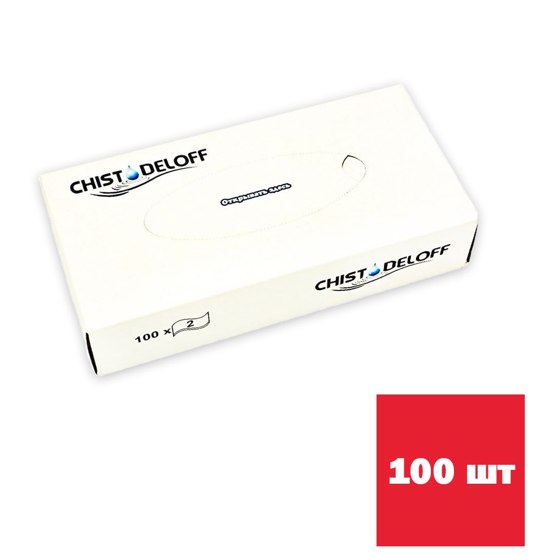 Салфетки Chistodeloff, 2-х слойные, 100 шт., размер листа 21,5*20 см, в картонном боксе, белые / Салфетки бумажные