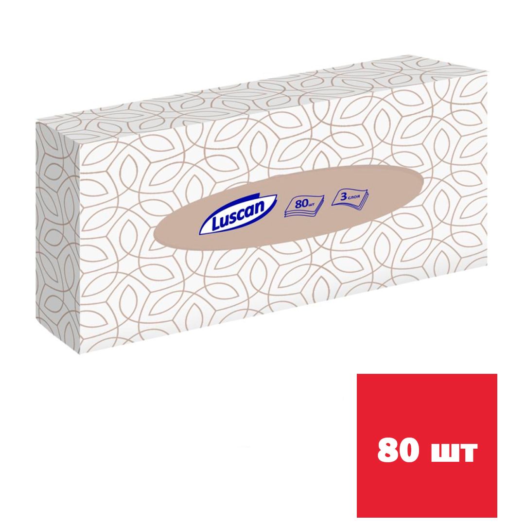 Салфетки Luscan, 3-х слойные, 80 шт., размер листа 19*19 см, в картонном боксе, белые / Салфетки бумажные