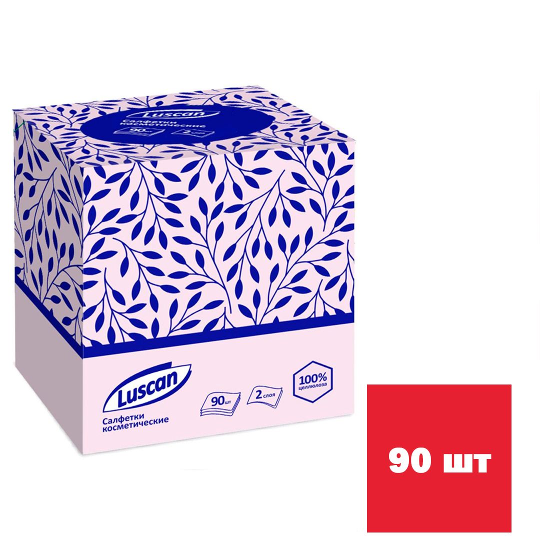 Салфетки Luscan, 2-х слойные, 90 шт., размер листа 19*19 см, в картонном боксе, белые / Салфетки бумажные