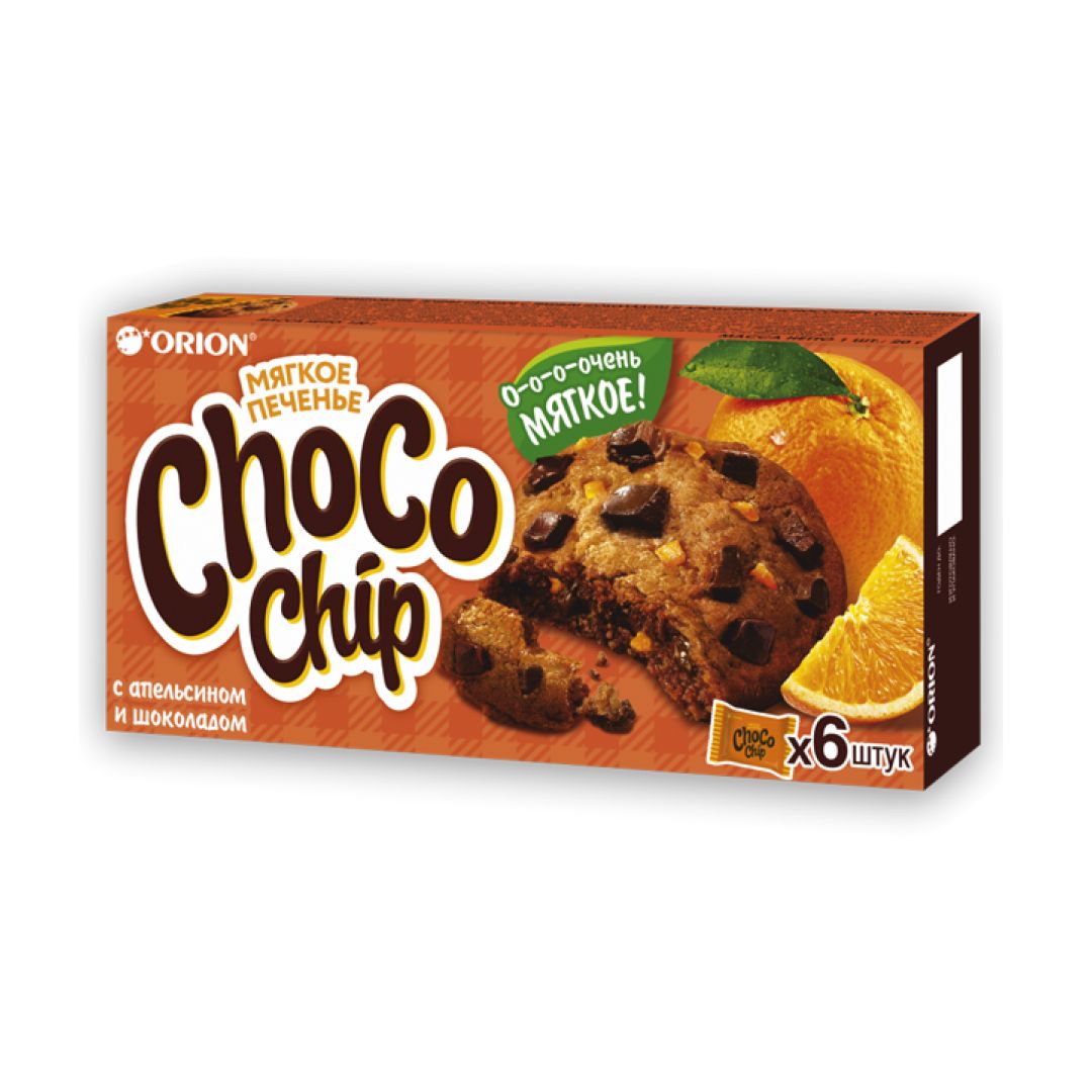 Печенье сдобное Orion "Chocochip", с шоколадом и апельсином, 120 гр, 6 штук в коробке / Печенье, вафли, крекеры