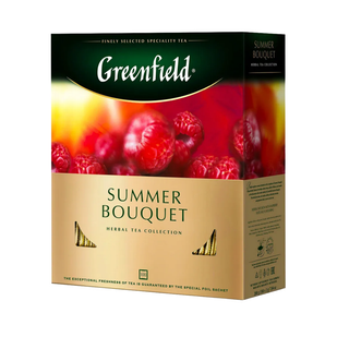 Шай Greenfield Summer Bouquet, шөптік шай, 100 қалташа / Қалташалардағы шай