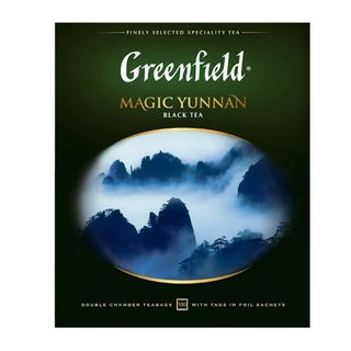 Чай Greenfield Magic Yunnan, черный, 100 пакетиков / Чай пакетированный