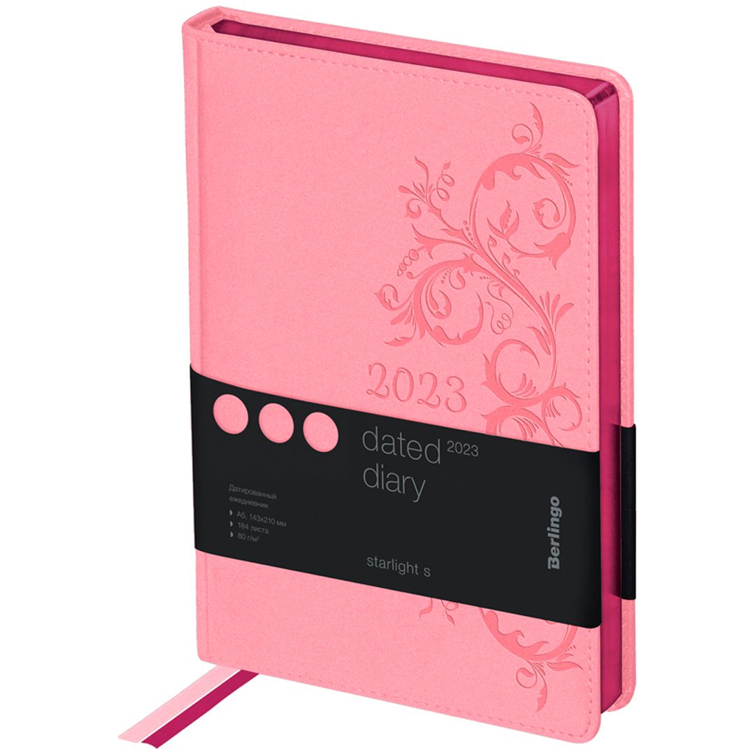 Ежедневник датированный Berlingo "Starlight S", 2023 г., А5, 184 л., металлик срез, розовый / Ежедневники датированные