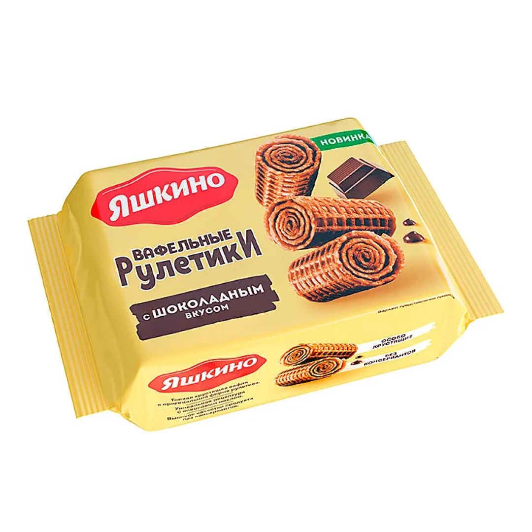 Яшкино вафли рулеттері, шоколад дәмімен, 160 г