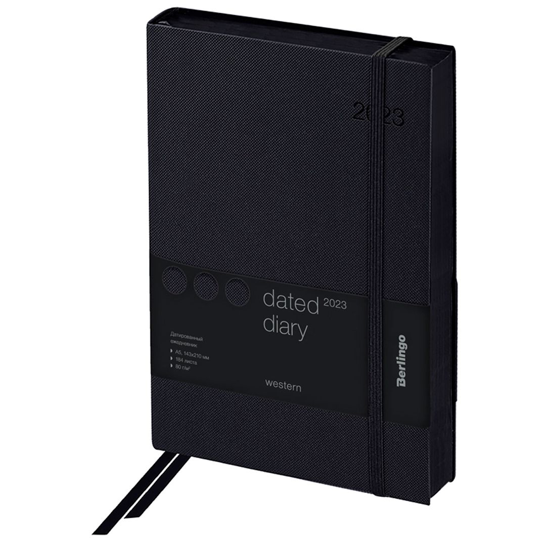 Ежедневник датированный Berlingo "Western", 2023 г, А5, 184 л, с резинкой, черный / Ежедневники датированные