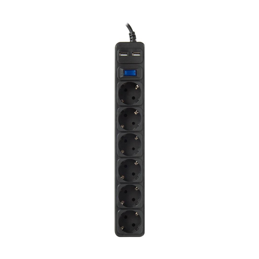 Желілік фильтр SVC ZC6S-50M-USB, 6 розетка, 2 USB, 5 м, қара