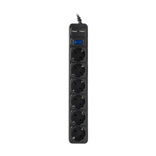 Сетевой фильтр SVC ZC6S-30M-USB, 10А, 6 розеток, 2 USB, 3 м, черный / Сетевые фильтры