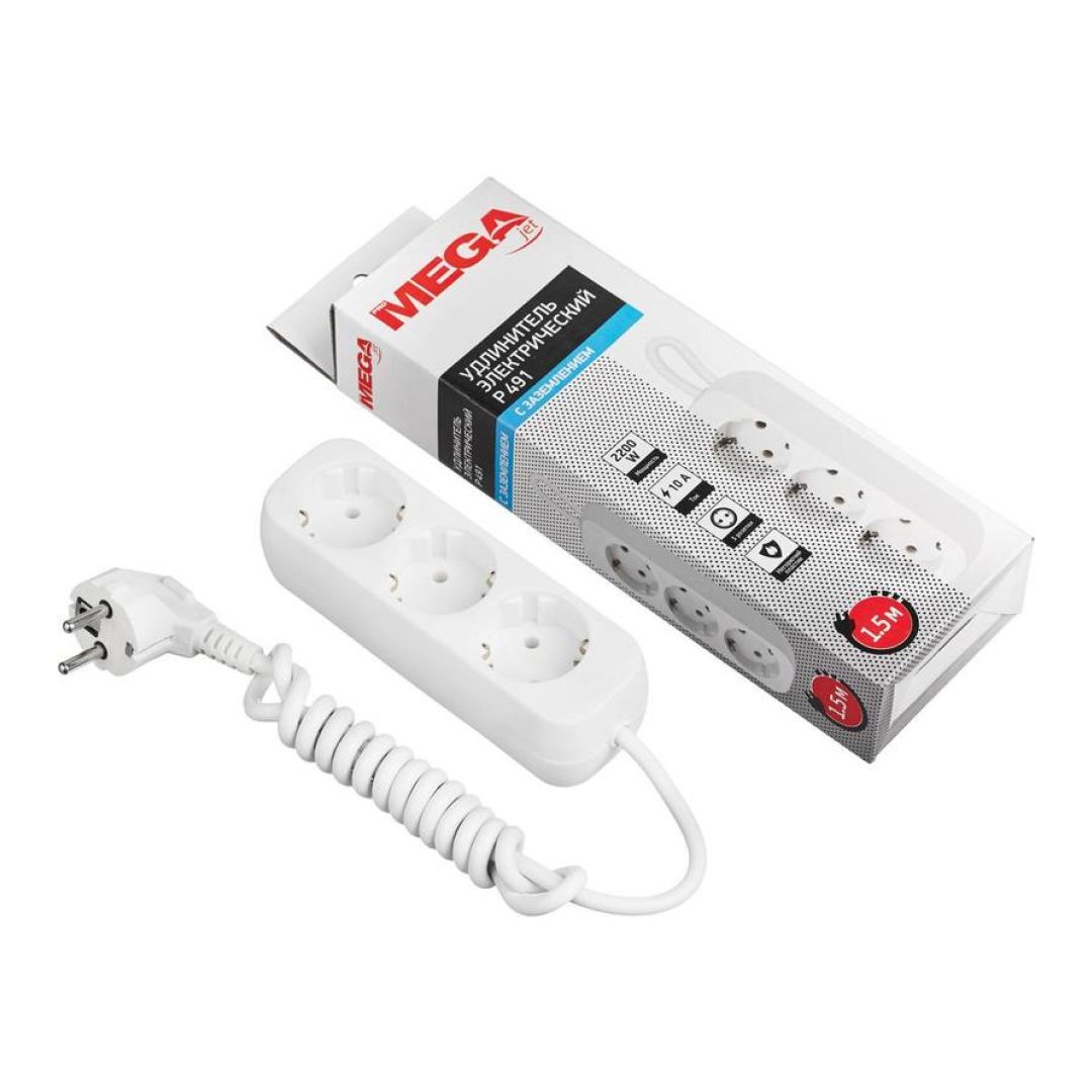 Удлинитель ProMega jet P491, 1,5 м, с заземлением, белый / Удлинители, тройники