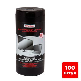 Түтіктегі тазалағыш дымқыл майлықтар OfficeClean "PRO" экрандар үшін, 100 дана / Құтыдағы майлықтар