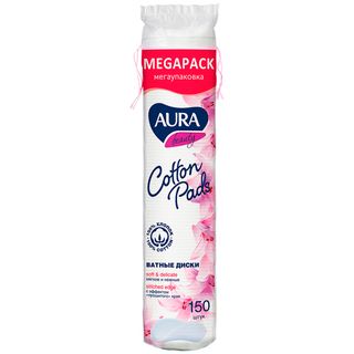 Ватные диски Aura "Beauty", прошитые, 150 шт., полиэтиленовый пакет / Ватная продукция
