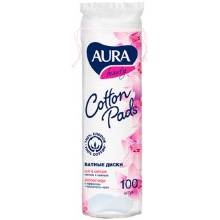 Ватные диски Aura "Beauty", прошитые, 100 шт., полиэтиленовый пакет / Ватная продукция